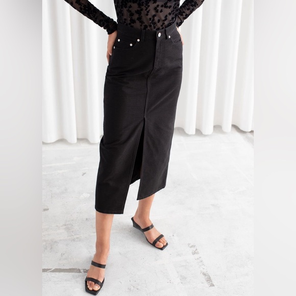 & Other Stories Front Split Denim Black Midi Skirt - Picture 4 of 5